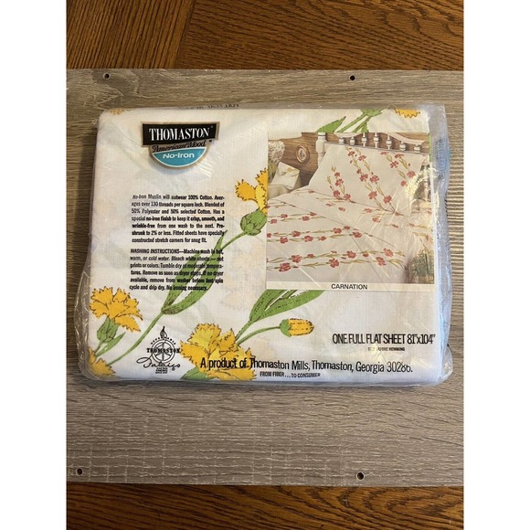 Vintage NOS Thomaston American Mood Yellow Carnation Floral Full Flat Sheet - Picture 2 of 4